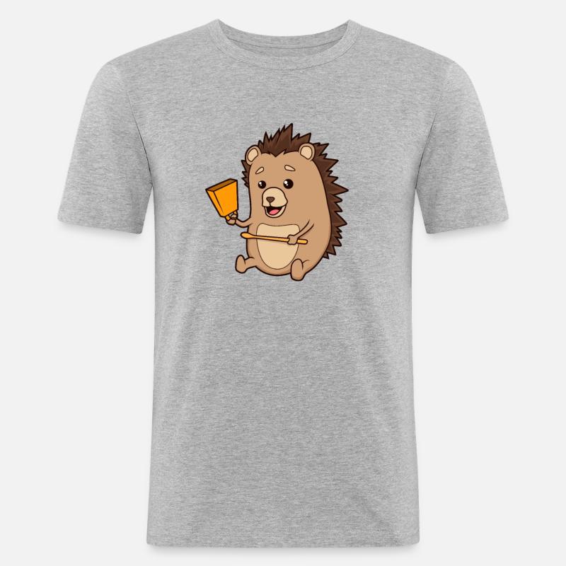Comic Igel spielt Kuhglocken - Männer Slim Fit T-Shirt - Grau meliert