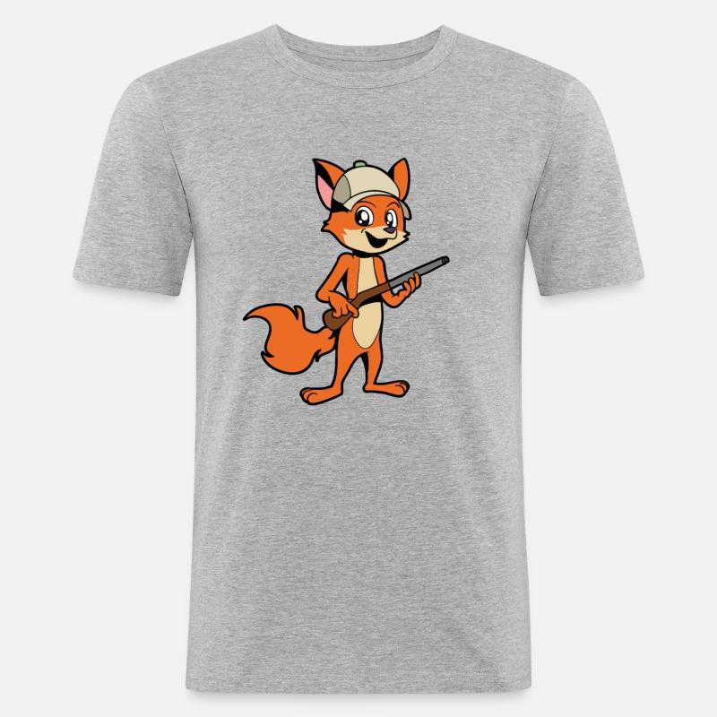 Fuchs mit Gewehr - Jäger - Männer Slim Fit T-Shirt - Grau meliert