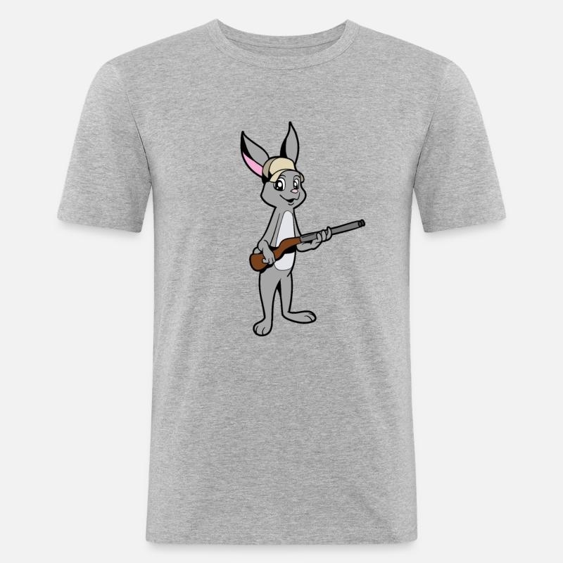 Hase mit Gewehr - Jäger - Männer Slim Fit T-Shirt - Grau meliert
