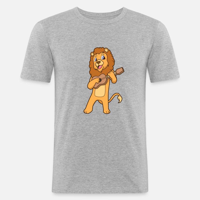 Comic Löwe spielt Ukulele - Männer Slim Fit T-Shirt - Grau meliert