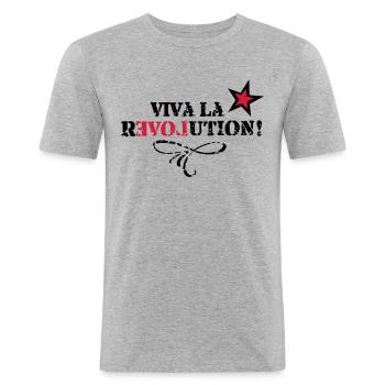 Viva la REVOLUTION, LOVE, Star, Heart, Grunge - T-shirt près du corps Homme - gris chiné - Devant - Nik (191cm)