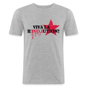 Viva la REVOLUTION, LOVE, Star, Anarchy, Punk - T-shirt près du corps Homme - gris chiné - Devant - Nik (191cm)