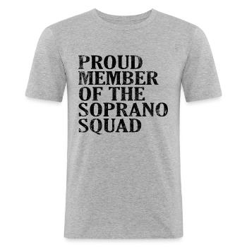 Proud Member of the Soprano Squad schwarz - Männer Slim Fit T-Shirt - Grau meliert - Vorne - Nik (191cm)