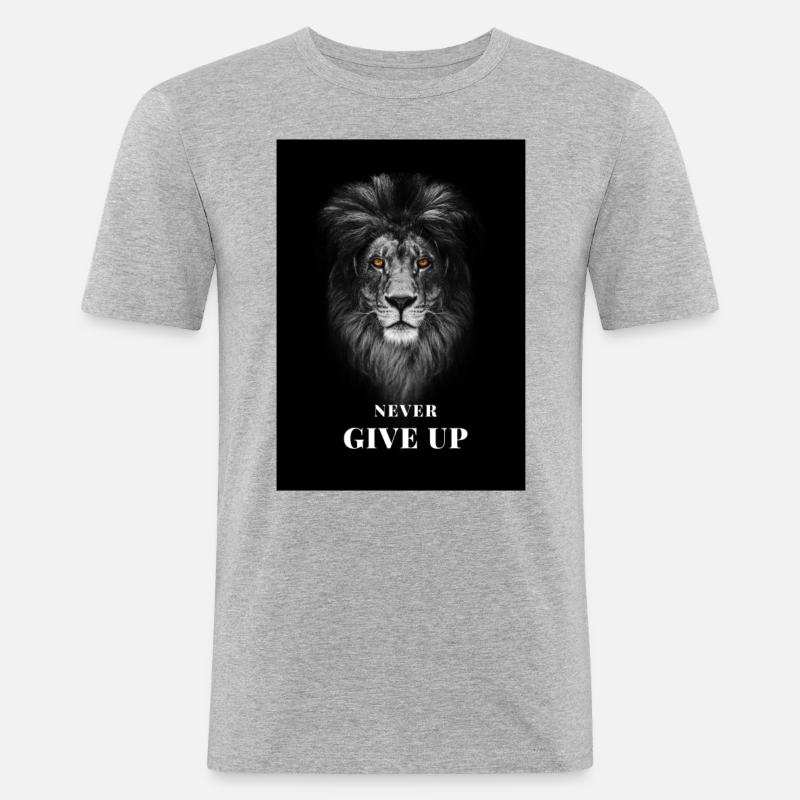 Never Give up - Männer Slim Fit T-Shirt - Grau meliert