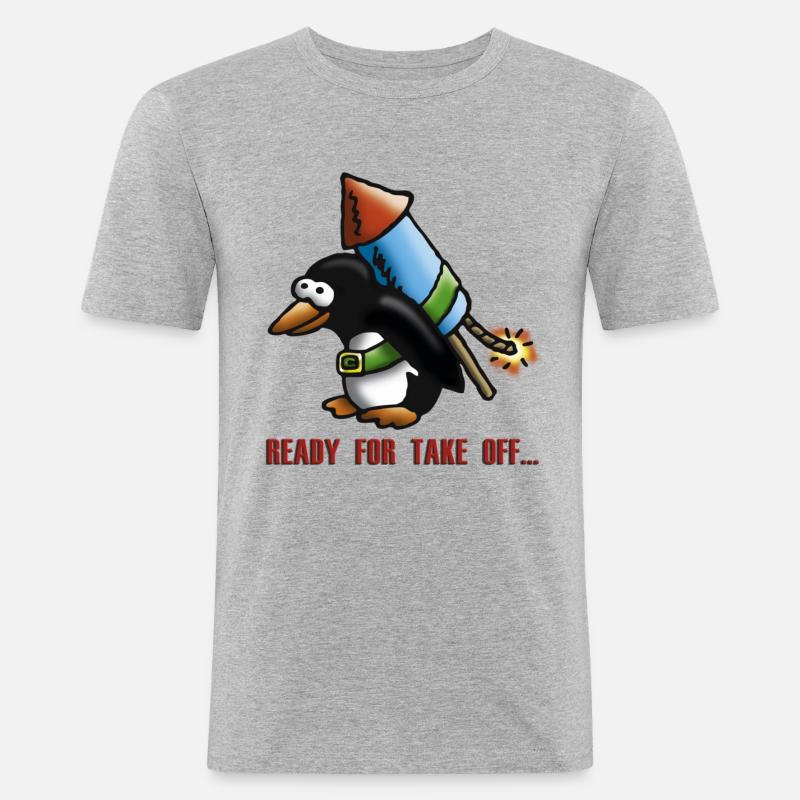 rocket_pinguin_e - Men's Slim Fit T-Shirt - heather grey