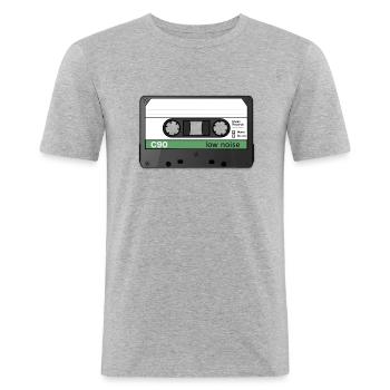 Kassette mit Platz zur Beschriftung - Männer Slim Fit T-Shirt - Grau meliert - Vorne - Nik (191cm)