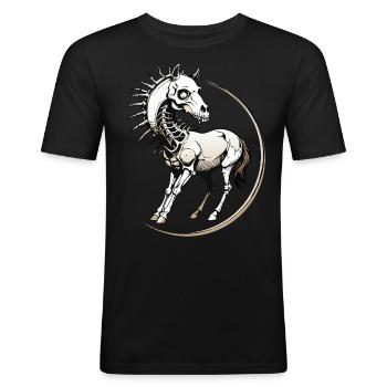 Horse Skull // Totenkopf Pferd // Reiten FS0109 - Männer Slim Fit T-Shirt - Schwarz - Vorne - Nik (191cm)