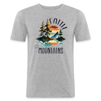 Faith can move Mountains, Matthew 17:20 - Männer Slim Fit T-Shirt - Grau meliert - Vorne - Nik (191cm)