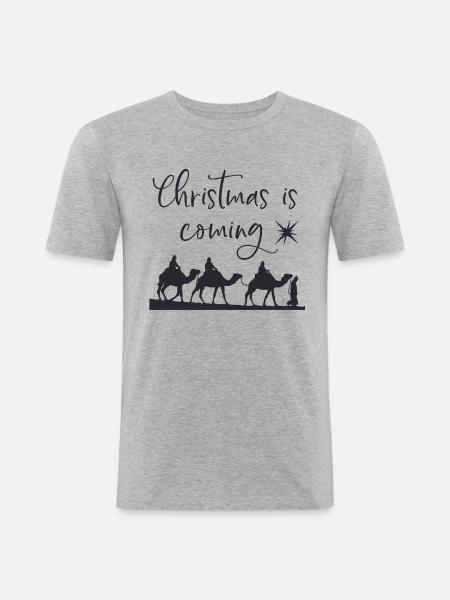 Noël arrive - T-shirt près du corps Homme - gris chiné