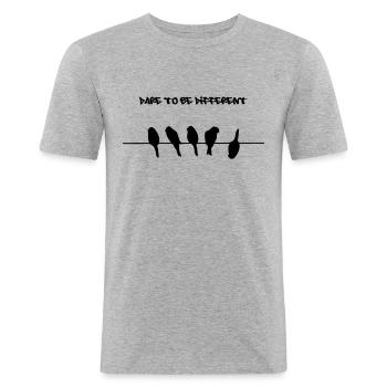 Dare to be different birds - Mannen slim fit T-shirt - grijs gemêleerd - Voor - Nik (191cm)