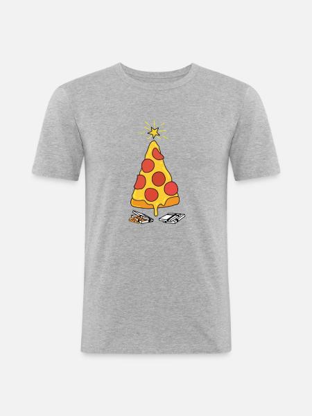 Pizza Christmas Tree - Men's Slim Fit T-Shirt - heather grey