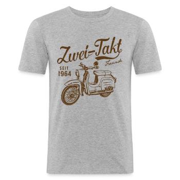 Simson Schwalbe Zweitakt Freunde - Männer Slim Fit T-Shirt - Grau meliert - Vorne - Nik (191cm)