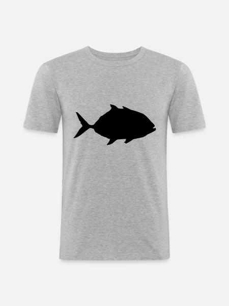 fish piranha silhouette symbol - Men's Slim Fit T-Shirt - heather grey