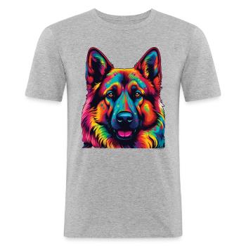 Berger Allemand Pop-Art Éclatant - T-shirt près du corps Homme - gris chiné - Devant - Nik (191cm)