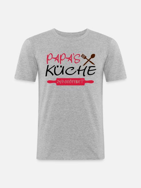 Papas Küche 24h - Männer Slim Fit T-Shirt - Grau meliert