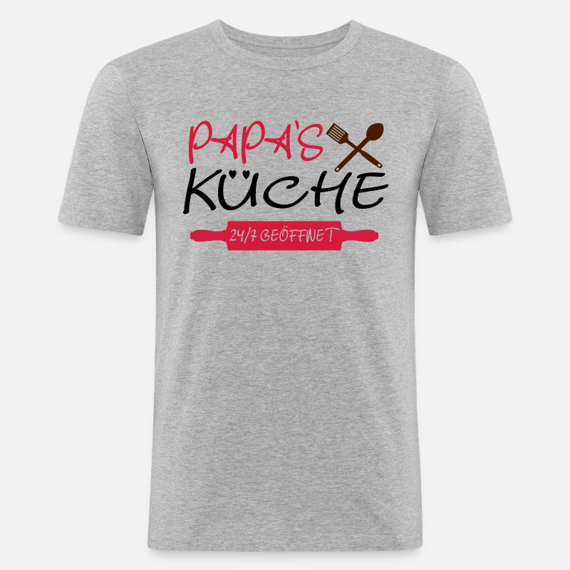 Papas Küche 24h - Männer Slim Fit T-Shirt - Grau meliert