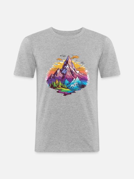 Fargerike fjell utendørs design - Slim Fit T-skjorte for menn - gråmelert