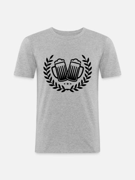 beer icon wreath - Men's Slim Fit T-Shirt - heather grey
