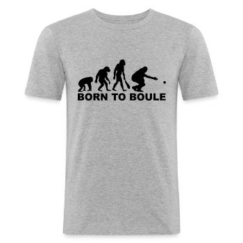 Pétanque Humour Homme Evolution - T-shirt près du corps Homme - gris chiné - Devant - Nik (191cm)