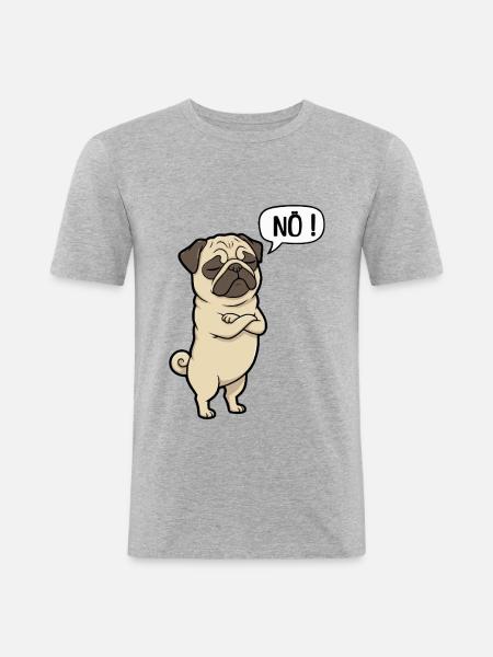 NÖ Pug Eigensinniger Mops-Charme - Männer Slim Fit T-Shirt - Grau meliert