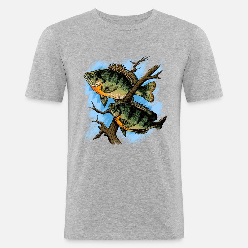 Crapet Arlequin Illustration Pêche Pullover conception - T-shirt près du corps Homme - gris chiné