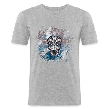 Skull Mexican Sugar Skull Flowers - Men's Slim Fit T-Shirt - heather grey - Front - Nik (191cm)