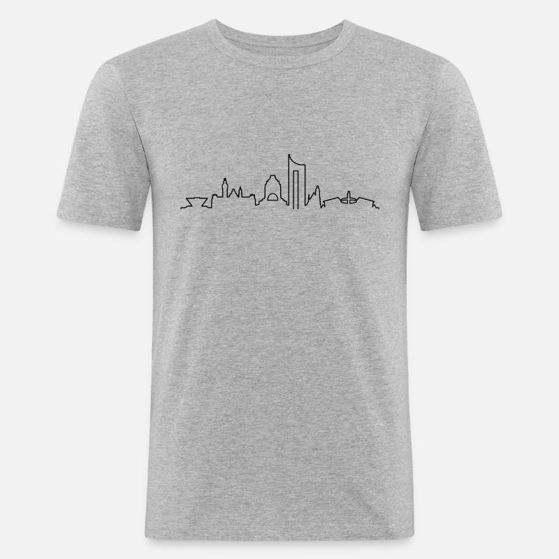 Skyline - Leipzig - Männer Slim Fit T-Shirt - Grau meliert