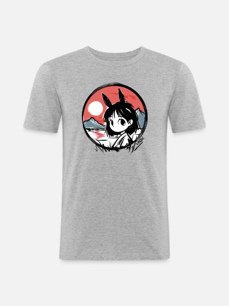 Japanese Red Sun: Girl Bunny - Men's Slim Fit T-Shirt - heather grey