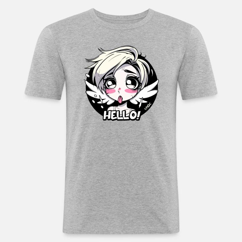 Mädchen-Engel sagt Hallo - Männer Slim Fit T-Shirt - Grau meliert