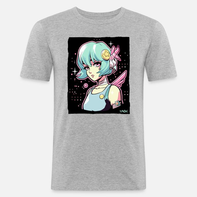 Coole Anime Sci-Fi-Cyborg-Mädchen - Männer Slim Fit T-Shirt - Grau meliert