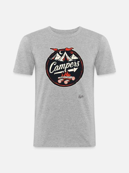 Camper mascot: campfires and tents - Men's Slim Fit T-Shirt - heather grey