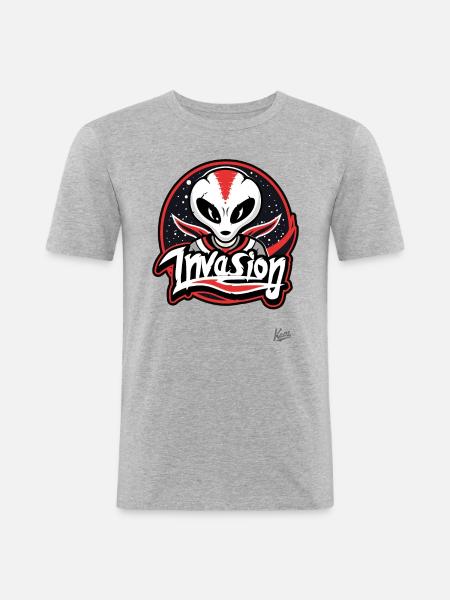 Alien Invasion Mascot - Men's Slim Fit T-Shirt - heather grey