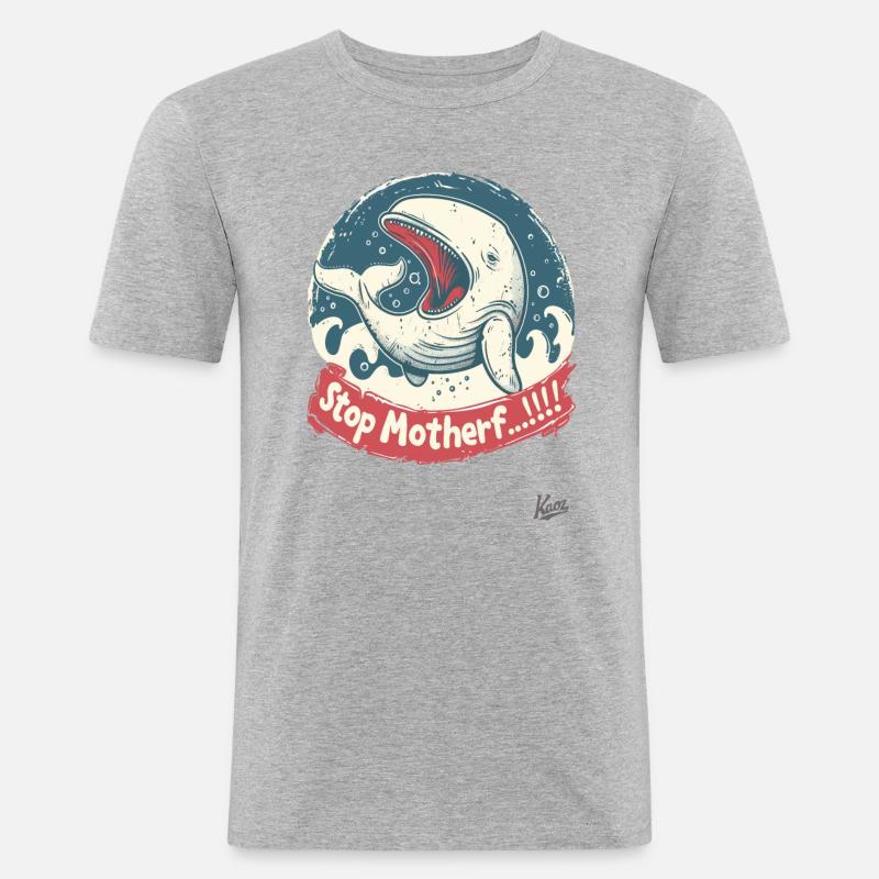 Bedrohte Art: Walfisch, STOP MUTTERF... - Männer Slim Fit T-Shirt - Grau meliert