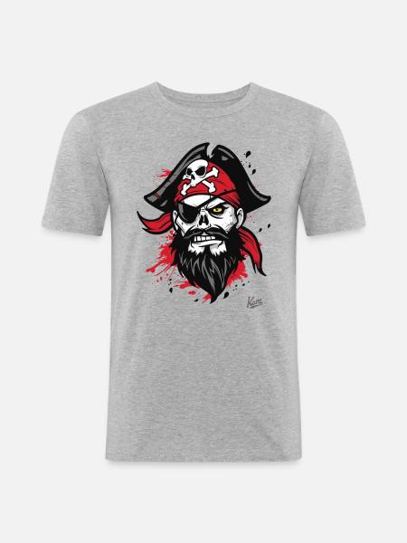 Male Man Funny Skull Pirate - Men's Slim Fit T-Shirt - heather grey