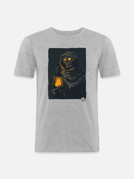 Dunkler Sensenmann mit Öllampe - Männer Slim Fit T-Shirt - Grau meliert