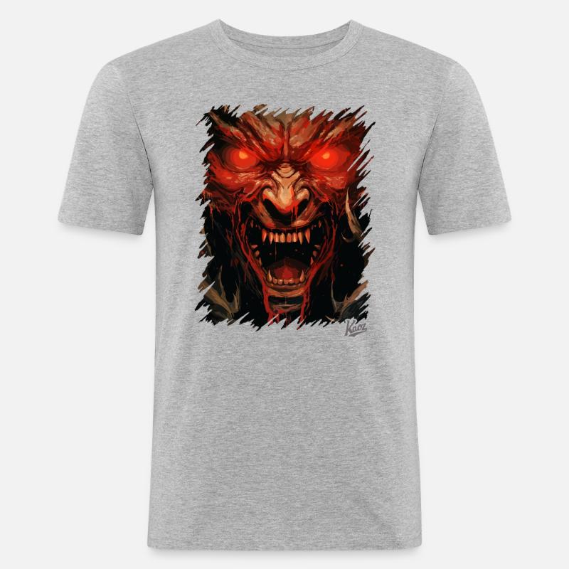 Evil Devil’s Eyes : Monstre Satan - T-shirt près du corps Homme - gris chiné