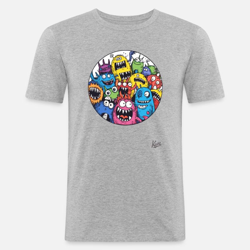 Lustige Monster-Freunde - Männer Slim Fit T-Shirt - Grau meliert