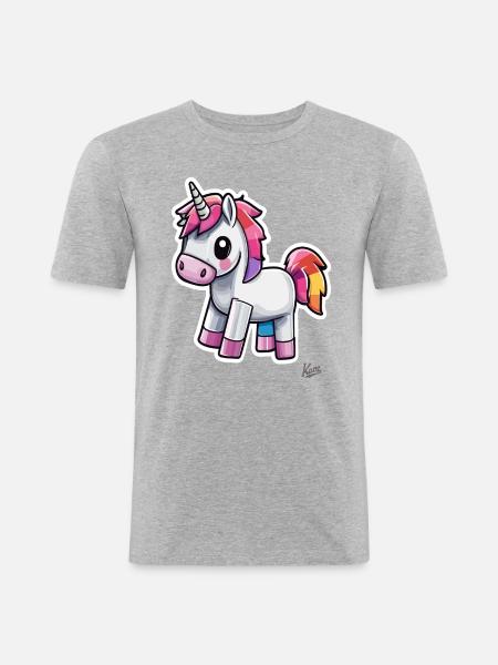 drôle et mignon pixel licorne arc-en-ciel - T-shirt près du corps Homme - gris chiné