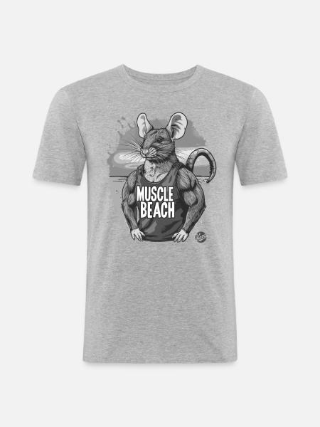 Retro Bodybuilder Muscle Beach Rat - Men's Slim Fit T-Shirt - heather grey