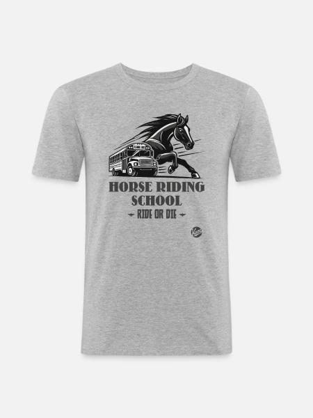 Reitschule "Reite oder Stirb", ein Pferde-Motiv - Männer Slim Fit T-Shirt - Grau meliert