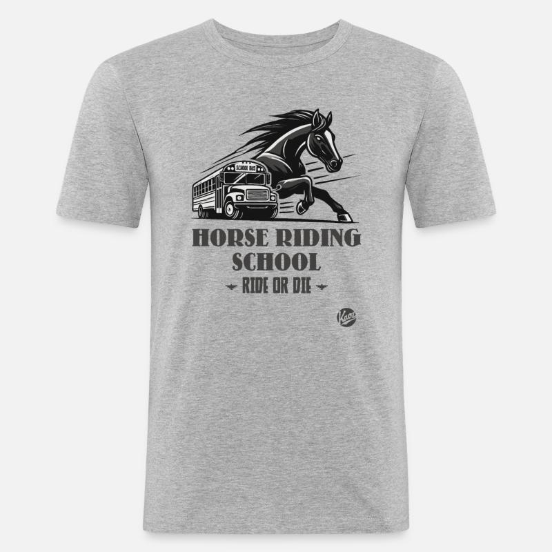 Reitschule "Reite oder Stirb", ein Pferde-Motiv - Männer Slim Fit T-Shirt - Grau meliert