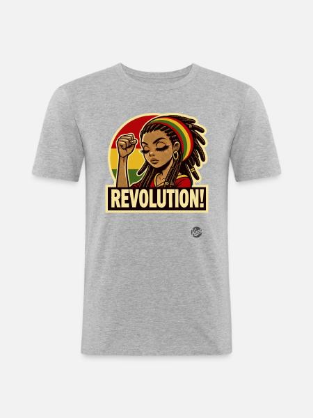 Rasta-Mädchen: Rastafari Revolution - Männer Slim Fit T-Shirt - Grau meliert