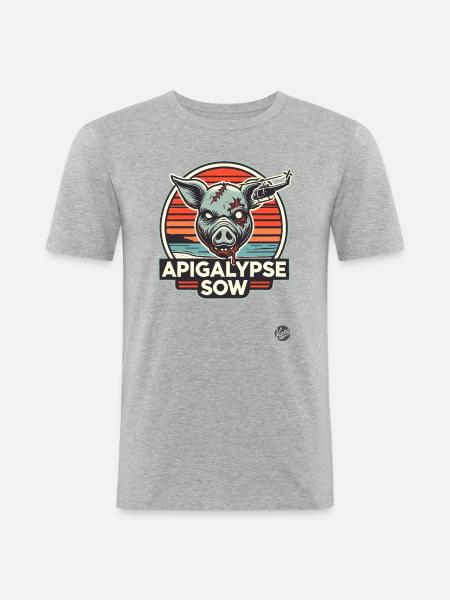 Apokalypse-Schwein - Männer Slim Fit T-Shirt - Grau meliert