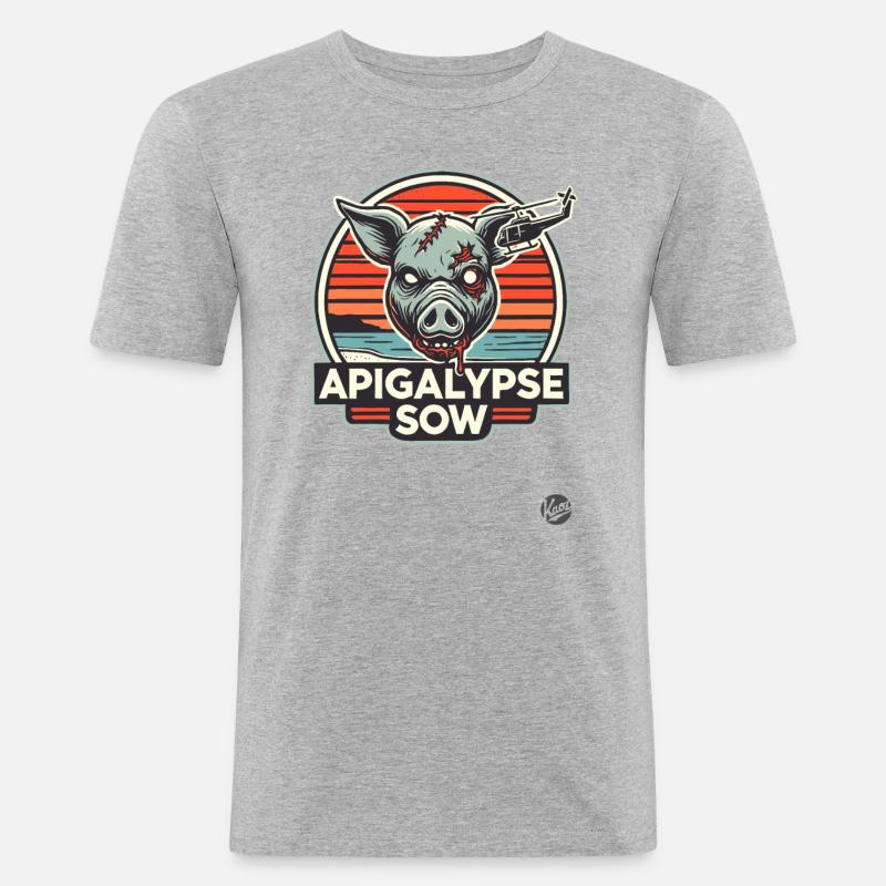Apokalypse-Schwein - Männer Slim Fit T-Shirt - Grau meliert