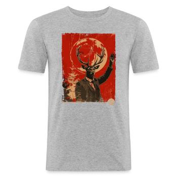 Cerf de style propagande - T-shirt près du corps Homme - gris chiné - Devant - Nik (191cm)