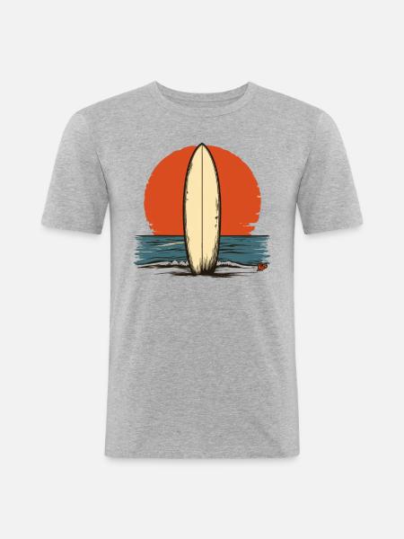 Sunset Retro Surfboard - Men's Slim Fit T-Shirt - heather grey