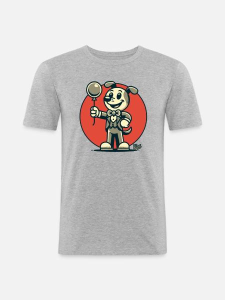Chic geklede hond met een ballon - Mannen slim fit T-shirt - grijs gemêleerd