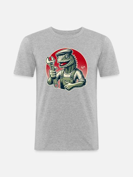 Craftsman Lizard with Wrench - Men's Slim Fit T-Shirt - heather grey