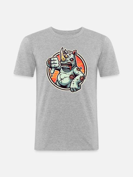 Dissatisfied and thumbs-down zombie rhinoceros - Men's Slim Fit T-Shirt - heather grey