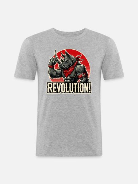Funny Rhino Revolution Greeting - Men's Slim Fit T-Shirt - heather grey